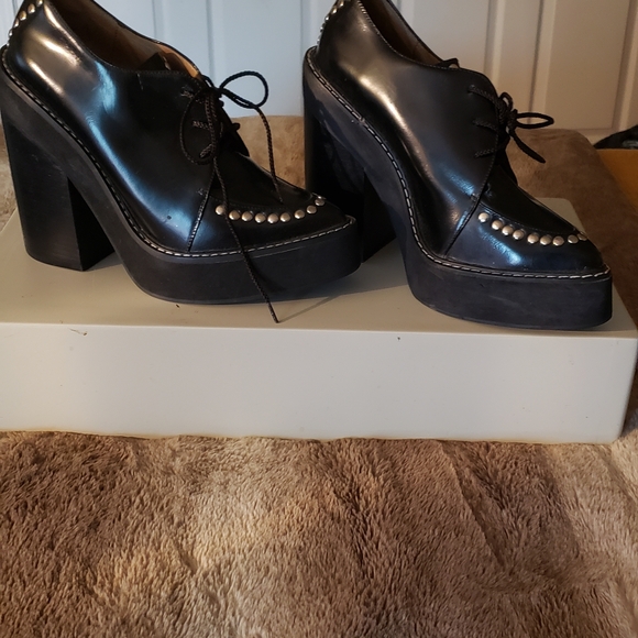 Jeffrey Campbell Black Lace Up Shoes with Silver Accents Handmade Havana Last - Picture 2 of 6